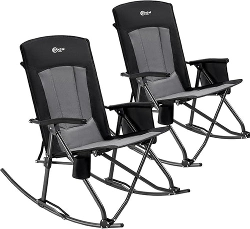 PORTAL Oversized Folding Rocking Camping Chair Portable Outdoor Rocker with High Back Hard Armrests Carry Bag, Supports 400 lbs