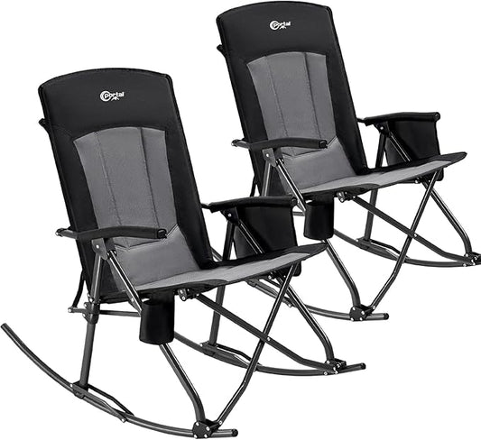 PORTAL Oversized Folding Rocking Camping Chair Portable Outdoor Rocker with High Back Hard Armrests Carry Bag, Supports 400 lbs