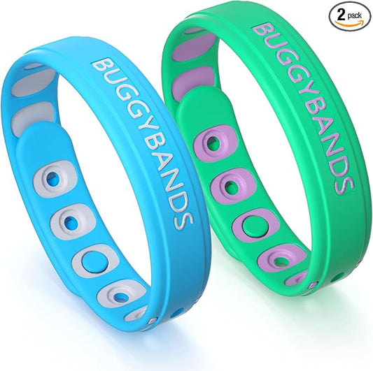 Mosquito Repellent Bracelets, 2 Pack Silicone Mosquito Repellent Wristbands, DEET-Free Insect & Bug Repellent Wrist Bands for Adults and Kids Indoor Outdoor Use (Green&Blue)