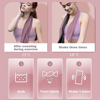 10 Pack Cooling Towels Bulk Microfiber Ice Towel Quick Dry Breathable Chilly Sweat Towel Stay Cool Towel for Neck Face Yoga Gym Workout Running Pilates Beach with Carabin Bag, 40x12'', Pink