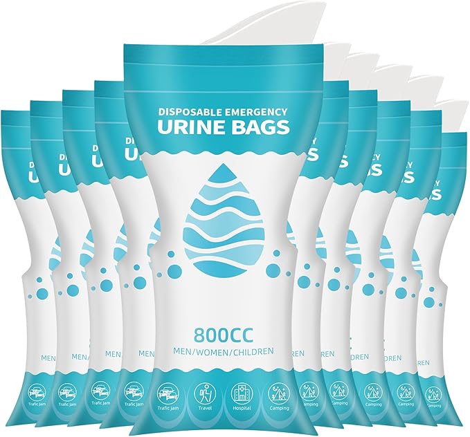 10 Pack Disposable Urine Bags, 800ML Pee Bags for Travel for Men Women, Disposable Urinal Bags and Unisex Urinal Bag, Vomit Bags, Pee Bag for Traffic Jams, Camping, Pregnant, Patient