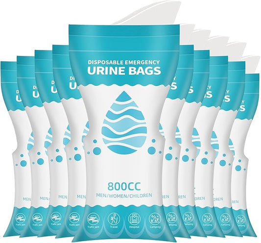 10 Pack Disposable Urine Bags, 800ML Pee Bags for Travel for Men Women, Disposable Urinal Bags and Unisex Urinal Bag, Vomit Bags, Pee Bag for Traffic Jams, Camping, Pregnant, Patient