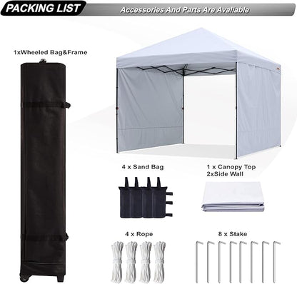 ABCCANOPY Easy Pop up Canopy Tent with 2 Sidewalls for Outdoor Sun Blocking or Rain Protection, 8x8, White