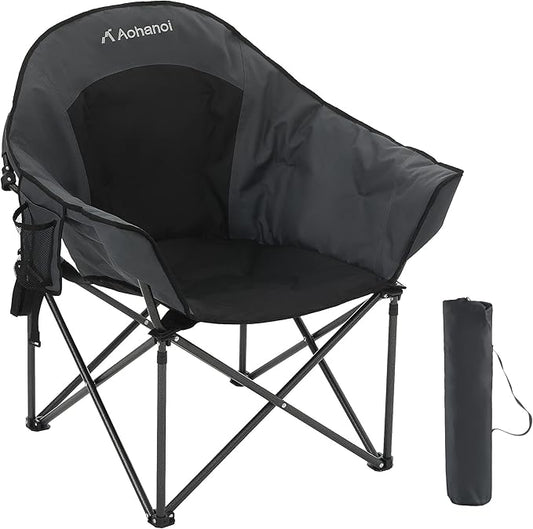 Oversized Camping Chairs, Camp Chairs, Camping Chairs for Heavy People, Padded Outdoor Folding Moon Chairs with Extra Wide Seats, Lawn Chairs Folding Supports up to 350lbs