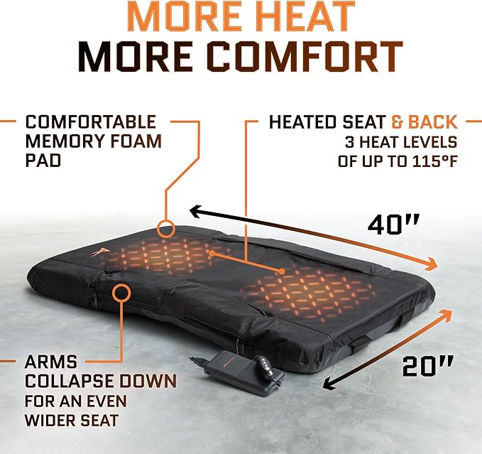 Aceletiqs Double Heated Stadium Bleacher Seat, 20-Inch Wide, Foam, Foldable, Cup Holders, Arm Rest, Reclining, Adjustable Backrest