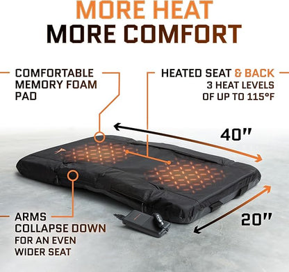Aceletiqs Double Heated Stadium Bleacher Seat, 20-Inch Wide, Foam, Foldable, Cup Holders, Arm Rest, Reclining, Adjustable Backrest