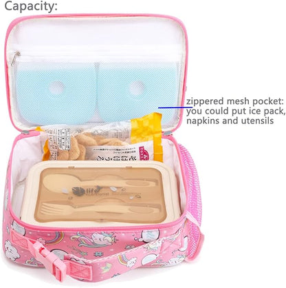 FlowFly Kids Lunch box Insulated Soft Bag Mini Cooler Back to School Thermal Meal Tote Kit for Girls, Boys, Rainbow
