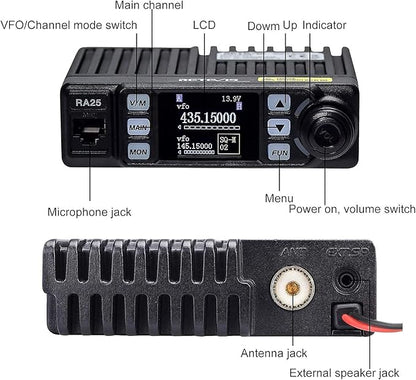 Retevis RA25 Dual Band Mobile Radio, Mini Mobile Transceiver with MR100 High Gain Antenna, 500 Channels, FM radio, Emergency Alarm, VOX, Long Range Mobile Two Way Radio for Traveling Farm