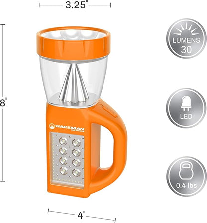 Wakeman LED Lantern Flashlight Combo - Portable 3-in-1 Lightweight Lamp with Side Panel Light for Camping, Hiking & Emergencies Outdoors (Orange)