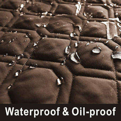 100% Waterproof Dog Bed Cover 86x82 inch Reversible Reusable Camping Mat for Kids/Pet/Dog/Cat Washable Geometric Embroidery Blanket Patchwork Brown+Beige