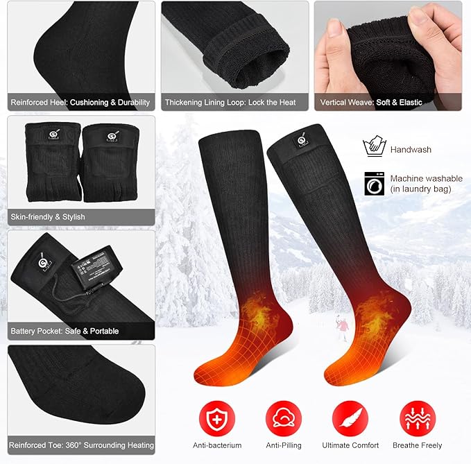 Heated Socks for Women Men,Foot Warmers Electric Rechargable Battery Heating Socks,Winter Cold Feet Hunting Ski Camping Hiking Riding Motorcycle Snowboating Thermal Warm Socks