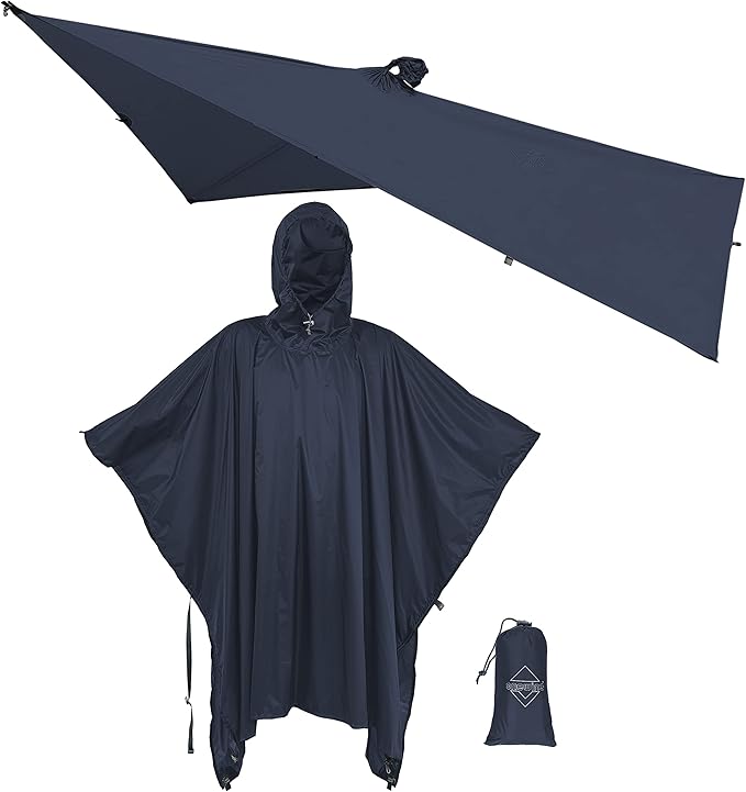onewind Hooded Rain Poncho, Silnylon Camping Rain Coat Versatile Survival Shelter Lightweight Poncho for Hiking, Backpacking