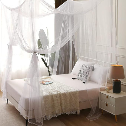 VISATOR Mosquito Net Bed Canopy, 4 Corner Post Canopy Bed Curtains with 4 Hanging Hooks, 30ft Tether and 4 Tassel Hanging Pendants for Full/Queen/King Size