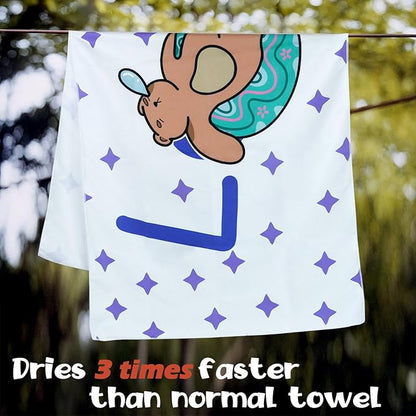Cleanbear Kids Beach Towel - Cute “Lazy” Bear with Long Tail Design, Soft and Absorbent, Perfect for Bath, Pool, and Beach