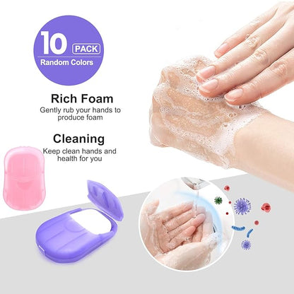 10 Boxes (200 Sheets) Portable Travel Soap Paper Sheets, Mini Disposable Soap Sheets Hand Washing Bath Scented Paper Soap and Slide Foaming Paper Soap Bathing Soap Flakes for Outdoor (10 Boxes)