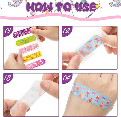 420 Pieces 6 Styles Cute Cartoon Bandages Knuckle Repair Tape Colorful First Aid Kit for Kids PE Fabric Adhesive Waterproof Breathable Bandages for Children Travel Cuts Scrapes Wounds (Cute)