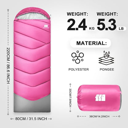 Sleeping Bags for Adults Cold Weather & Warm,Backpacking Camping Sleeping Bag for Tall Girls Boys,Lightweight,Compact,Waterproof Camping Gear for Traveling,Hiking,Hotel,Outdoor & Indoor