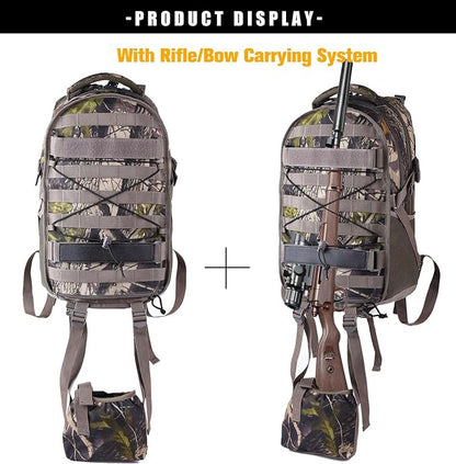 Hunting Backpack with Waterproof Rain Cover Camo Backpack with Bow and Rifle Holder for Camping,Hiking