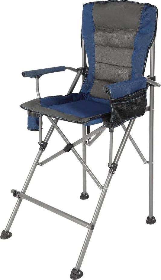 Extra Tall Folding Chairs for Adults 330lbs, Portable Bar Height Foldable Director Chairs for Camping Outside, Comfortable with High Back and Footrest, Blue