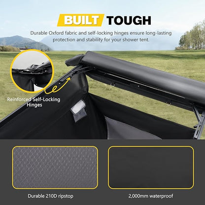 BUNKER INDUST Vehicle Side Shower Tent with Roof, Car Portable Privacy Shower Bathroom, Outdoor Camping Awning Shower Room Waterproof, Built-in LED Light for Night, Black