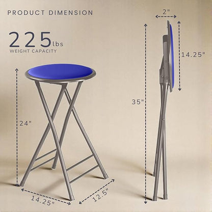 Lavish Home Folding Stool Set - Set of Two 24-Inch Padded Stools with 225lb Capacity for Kitchen, Dorm, or Rec Room - Portable Stools for Adults - Collapsible Sitting Stool Set for Seating (Blue)