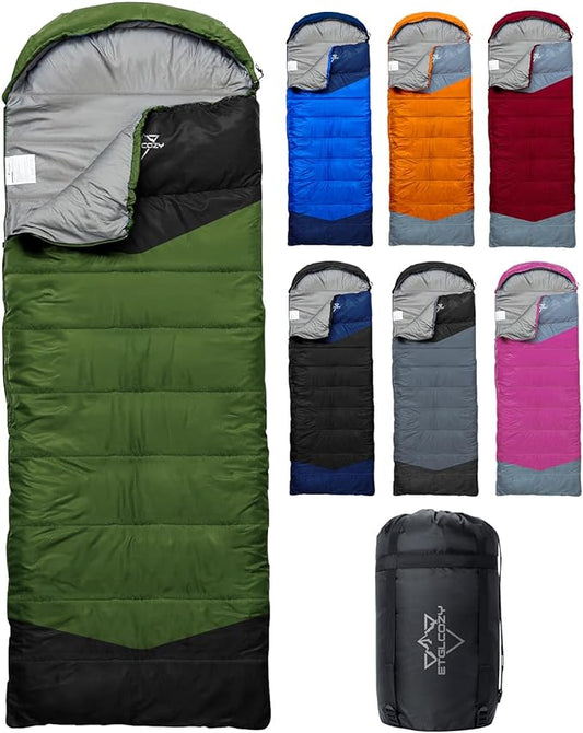 Sleeping Bag for Adults Cold Weather & Warm, Lightweight Backpacking Camping Hiking Essentials Gear for Kids 10-12 Girls Boys Compact w/Compression Sack Indoor Outdoor Sleep Must Haves