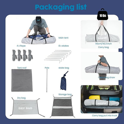 Camping Shower Tent Deluxe Changing Room Easy Set Up Privacy Shelter,Large Toilet Tent 2 Rooms with Floor Drain Design for Beach, Camping,Hiking with Stakes and Ropes for Stability