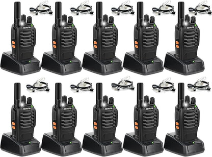 Retevis H-777 2 Way Radios,Walkie Talkies with Earpiece,Rechargeable Long Range Two Way Radio,Shock Resistant, Emergency Alarm,Short Antenna for Restruant School Construction Site (10 Pack)