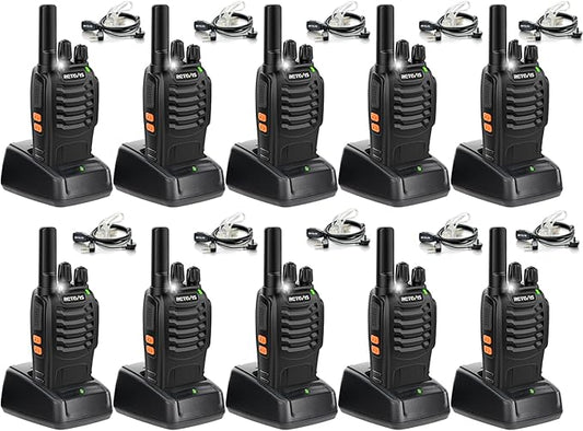 Retevis H-777 2 Way Radios,Walkie Talkies with Earpiece,Rechargeable Long Range Two Way Radio,Shock Resistant, Emergency Alarm,Short Antenna for Restruant School Construction Site (10 Pack)