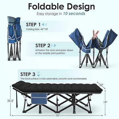 Suteck Camping Cot, 32In XXL Folding Camping Cot Heavy Duty Sleeping Bed for Adults 1200D Double Layer Oxford Cots for Camping W/Pilllow Mattress Carry Bag for Home Office Nap Beach Travel, 500LBS