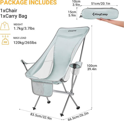 KingCamp Lightweight Compact Camping Folding Chair, Adjustable Height Ultraight Backpacking Chair for Outdoor Hiking, Picnic, Beach, Travel Chairs with Carry Bag