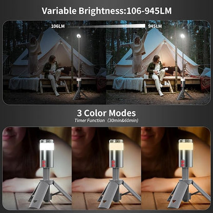 AlpsWolf Camping Light , Telescopic Camping Lantern Rechargeable with 15 Color Temperatures Waterproof Portable Lanterns for Power Outages,Camping,Hiking,Emergency Gray