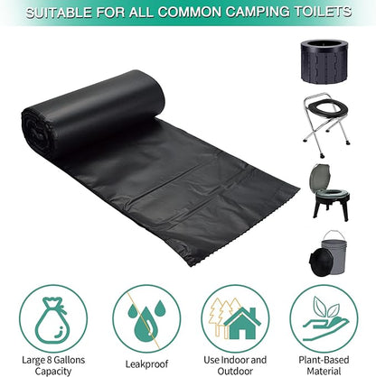 80/60/20 Portable Camping Toilet Bags 100% Compostable 8 Gallon Use with 5 Gallon Bucket Toilet, Camp Toilet Waste Bags, Disposable Biodegradable Poop Bags for Outdoor Camping