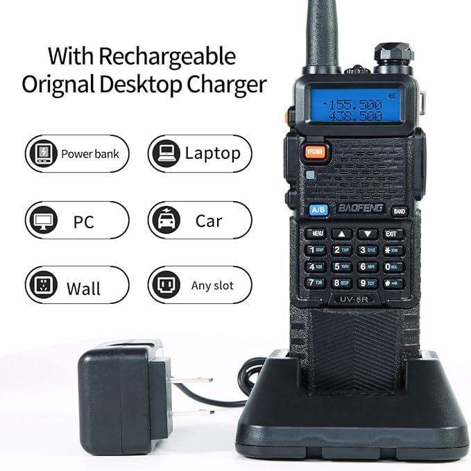Baofeng UV-5R Ham Radio Long Range UV5R Two Way Radio Dual Band Rechargeable 3800mAh Li-ion Battery High Power Walkie Talkie with Earpiece Full Set for Survival Gear Hiking Hunting,2 Pack
