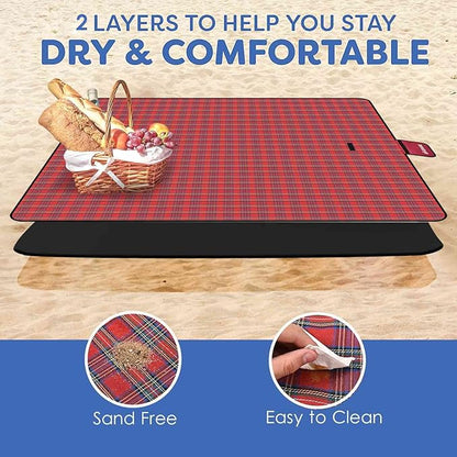 GIVERARE Picnic Beach Blanket, XL Sandfree Waterproof Outdoor Camping Blankets, Quick Drying Family Mat, Portable Extra Large Mats for Travel, Hiking, Music Festival, Lawn-Red