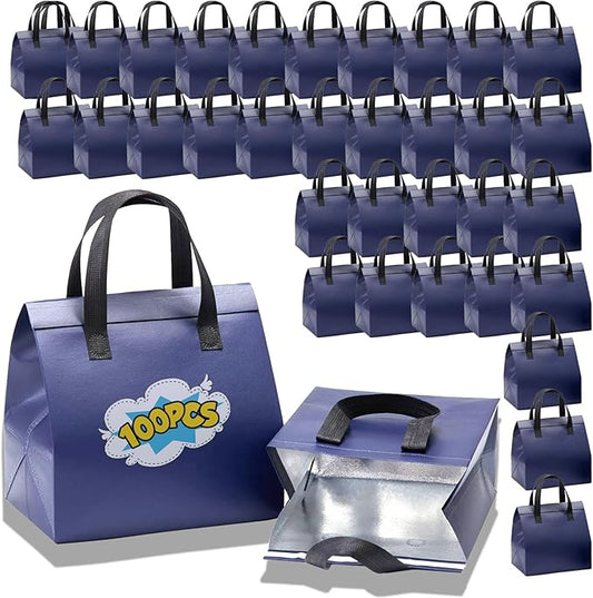 100 Pcs Insulated Take Away Bags, Disposable Lunch Bags For Food Takeaways, Coffee, Milk Tea, Seafood, Pizza, For Restaurants And Grocery Shops 9.5 x 6 x 10 In (Navy Blue)