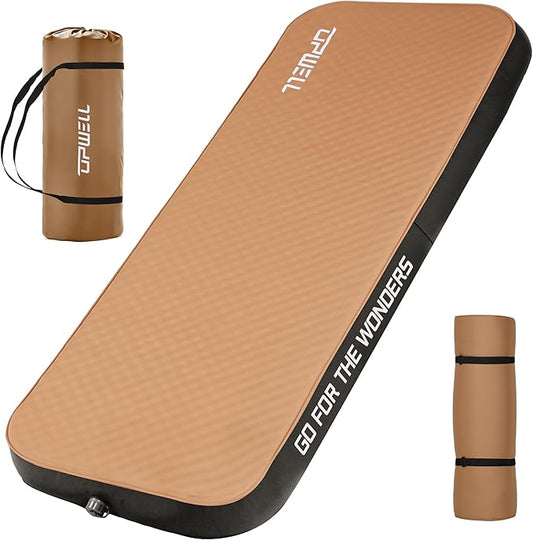 UPWELL Self Inflating Sleeping Pad 4.5" Thickness Camping Mattress with Solid Foam Portable Fast Inflation for Outdoor Single Sleeping Mat Portable Roll Up Bed Brown&Black