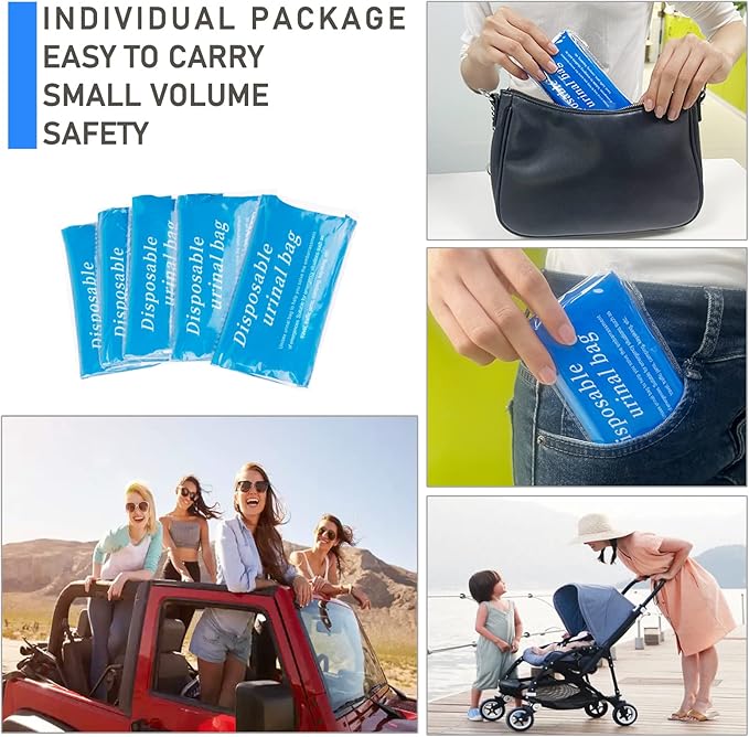 Disposable Urine Bags, 12/24 Pack Camping Pee Bags, Disposable Urinal Bag, Travel Urinal Bag, Toilet Traffic Jam Emergency Portable Toilet for Men Women Kids Patient (Blue-24pack) (12 Pack-Blue)