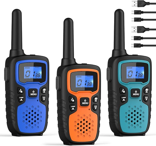 Wishouse Walkie Talkies for Adults Long Range-Handheld 2 Way Radios Rechargeable,Hiking Accessories Camping Gear Xmas Birthday Gift for Kids with Lamp,SOS Siren,NOAA Weather Alert,Easy to Use 3 Pack