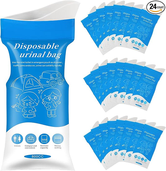 Disposable Emergency Urinal Bag, 8/12/20/24 Pack Portable Camping Pee Bags, Travel Pee Bags, Traffic Jam Emergency Portable Urine Bag, Vomit Bags, for Men Women Kids Children Patient