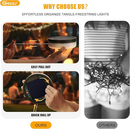 2 PCS Solar Camping String Lights,40.45FT Fairy String Lights with 10 Lighting Modes,Waterproof Camping Lamp with Remote Control,Solar Power and USB Rechargeable Camping Lights for Yard Hiking
