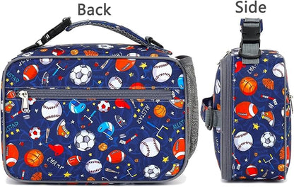 FlowFly Kids Lunch Bag, Durable Insulated School Lunch Box with Shoulder Strap and Bottle Holder, Water-resistant Thermal Small Lunch Cooler Tote for Teen Boys & Girls,Rugby