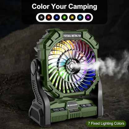 Odoland Bundle - 2 Items Portable LED Camping Lantern ＆ Portable Misting Fan with Light & 250mL Water Tank