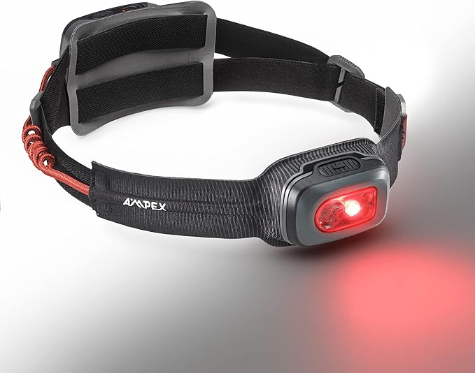 AMPEX Head Lamp - Comfortable, Waterproof Headlamp Rechargeable with Bright LED, 240h Runtime, Red Mode, Outdoor Use, Hiking, Backpacking - 600 Lumens