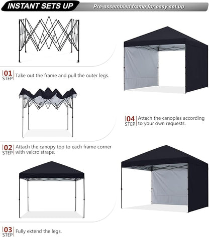 ABCCANOPY Easy Pop up Canopy Tent with 2 Sidewalls for Outdoor Sun Blocking or Rain Protection,10x10, Black