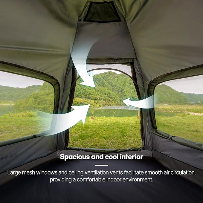 Instant Camping Tent for 4 Person,2 Mesh Windows & 2 Doors,Hexagonal Design,Easy Set Up pop up Tent with Vestibule & Rainfly, Ideal for Family Camp, Outdoor Activity