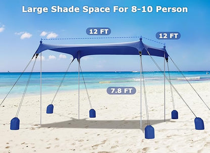 Gorich Beach Tent Sun Shelter with 8 Sandbags, UPF50+ Protection & Windproof Pop Up Beach Canopy Tent Sun Shade for Family, Travel & Camping, Easy Setup Canopy Umbrella