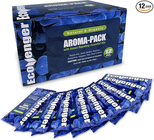EcoVenger Pest Control Aroma Sachets 12-Pack Pouches, Natural Insect Repellant, Moths, Mosquitoes, Spiders, Roaches, Lasting Deterrence, Peppermint/Cedar/Lamongrass Safe Around Children & Pets