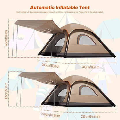 Automatic Inflatable Tent for Camping 4 Person, Pop Up Tents for Camping with 2-3 Min Set Up, Windproof Waterproof Tents with Mosquito Screen Window, Portable Tent for Traveling
