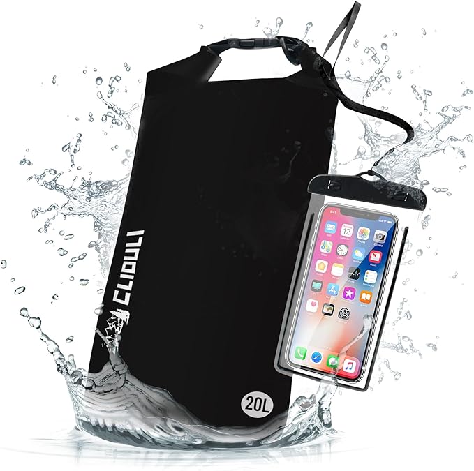 Waterproof Dry Bag,Roll Top Black Large Waterproof Backpack 2L/5L/10L/20L/30L/40L Floating Lightweight Bags for Kayaking, Boating, Fishing, Swimming Camping with Waterproof Phone Case